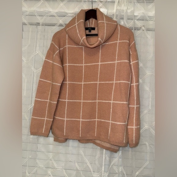 Lulus Windowpane Check Cowl Neck Sweater‎ Pink White Size XS - Picture 4 of 4